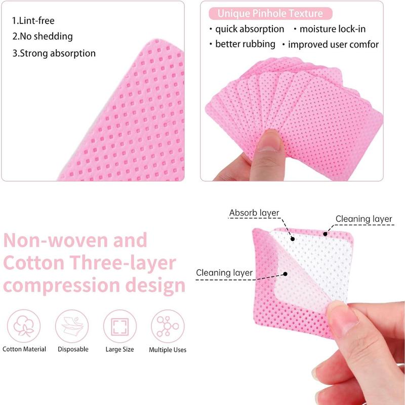 Lint Free Nail Wipes, 400 PCS Non-Woven Fabric Nail Cleaning Pads Lash Extensions Glue Cleaning Wipes,Nail Salon Supplies (Pink White)