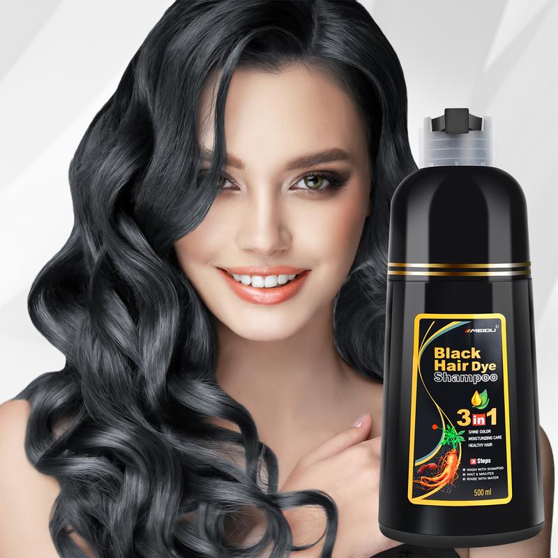 MEIDU 3 in 1 Hair Dye Shampoo,Herbal Ingredients,Contains Ginseng Extract,Can cover gray hairs,Natural Haircoloring,Plant Haircare, black hairdye