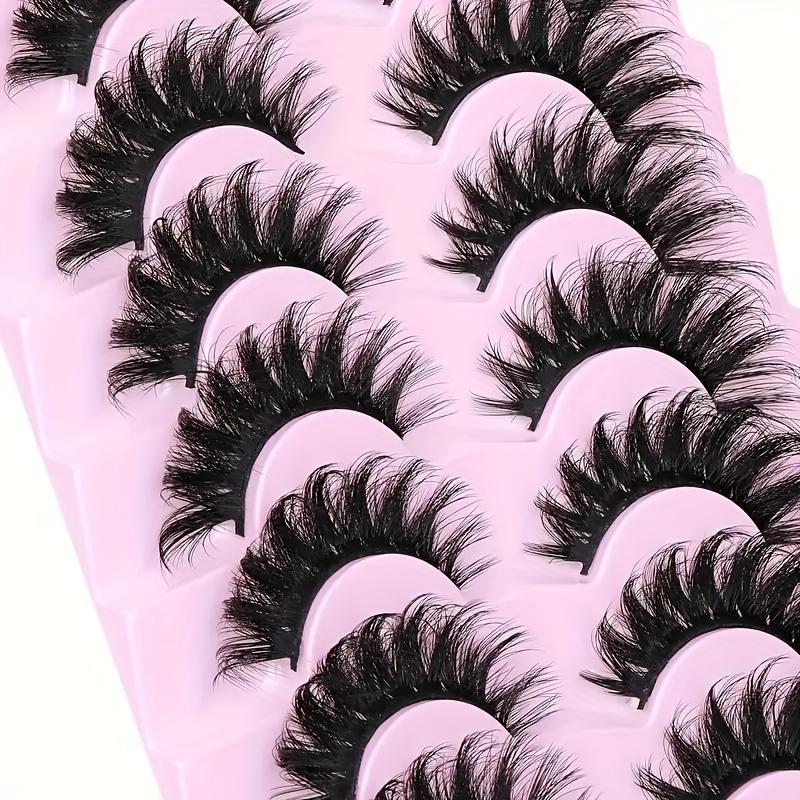 Fluffy False Eyelashes, 7 Pairs Wispy Cat Eye Look Faux Lashes, Natural Curling Eye Makeup Strip Lashes, Full Volume Eyelash for Lashes Extensions, Christmas Gift