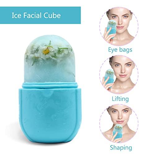 Ice Roller for Face and Eye, Ice Face Roller,Facial Beauty Ice Roller Skin Care Tools, Ice Facial Cube, Gua Sha Face Massage, Silicone Ice Mold for Face Beauty (Blue) Comfort Comfort