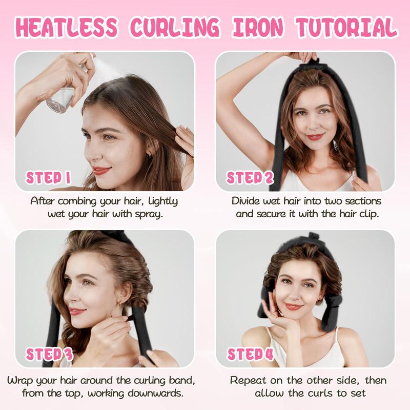 Heatless Hair Curling Set, 5 Counts set Hair Curler & Hair Clips & Hair Band & Headband, Hair Styling Tool for Women & Girls