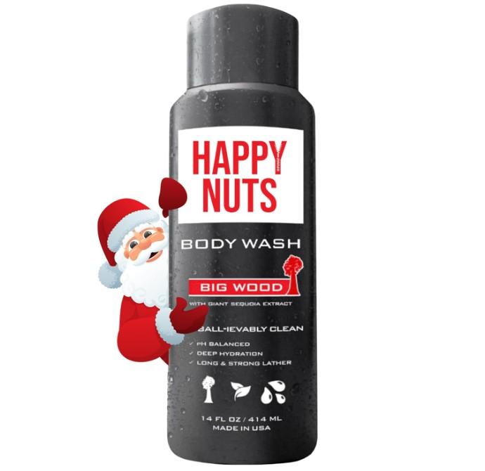 HAPPY NUTS Big Wood Body and Nut Wash - Moisturizing Men's Shower Gel, Bodywash with Deep Cleanse for Sensitive Skin - Men's Body Soap