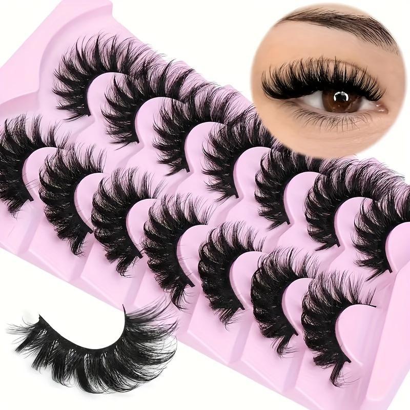 Fluffy False Eyelashes, 7 Pairs Wispy Cat Eye Look Faux Lashes, Natural Curling Eye Makeup Strip Lashes, Full Volume Eyelash for Lashes Extensions, Christmas Gift