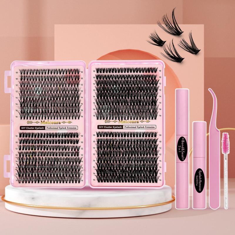 Individual False Eyelashes with Bond & Seal & Lash Remover & Brush & Tweezers, 1 Set Natural Look Eyelash Extensions, Self Grafting Eyelash Clusters