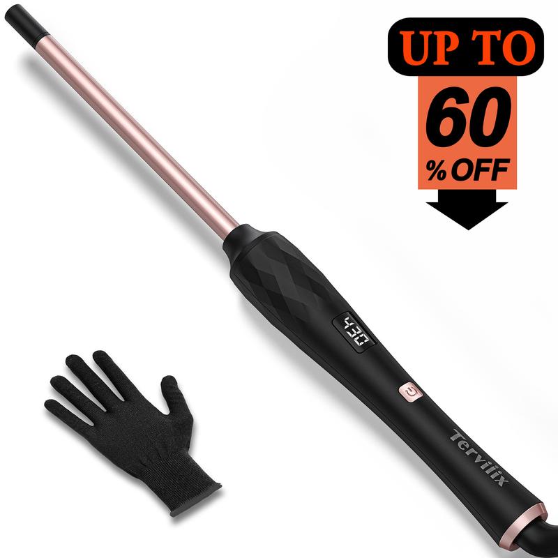 Terviiix Small Barrel Curling Iron Wand, 3 8 Inch Thin Curling Wand Iron, Argan Oil and Keratin Infused Ceramic Curler with Digital Adjustable Temperature & Auto-Off, 9mm