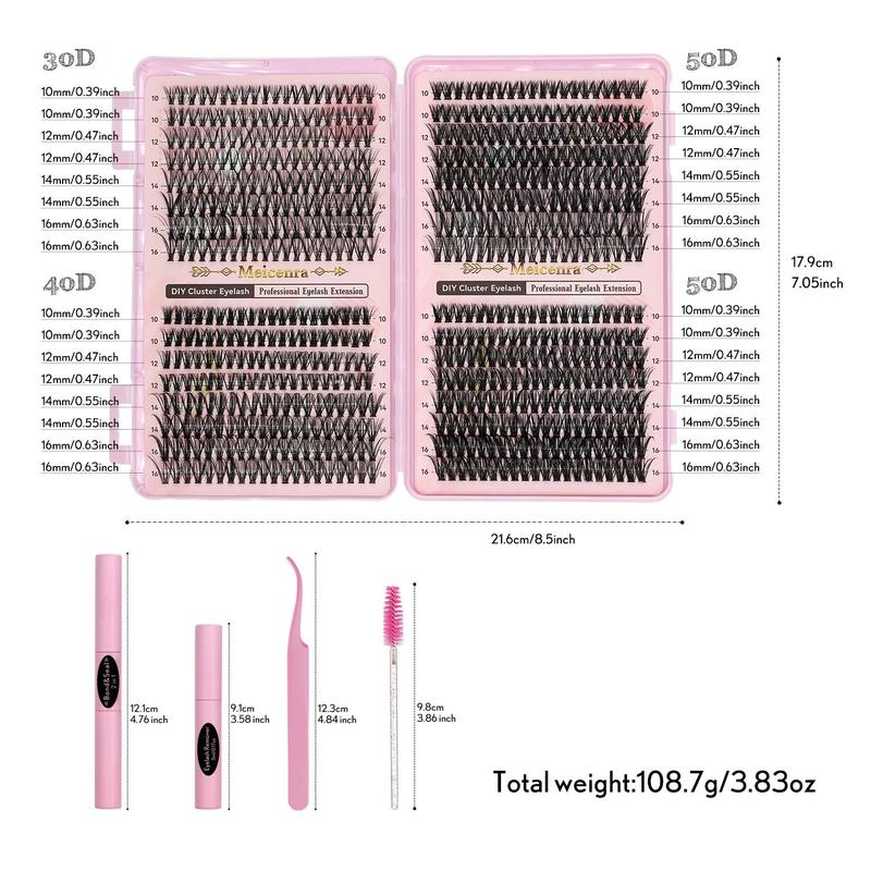 Individual False Eyelashes with Bond & Seal & Lash Remover & Brush & Tweezers, 1 Set Natural Look Eyelash Extensions, Self Grafting Eyelash Clusters