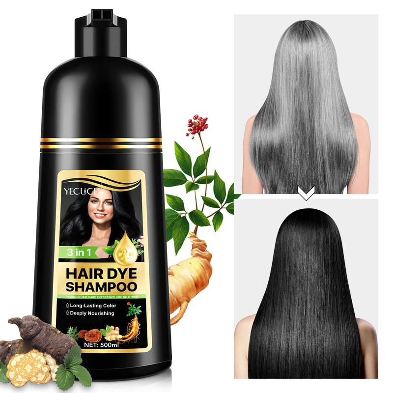 YECUCE 3-in-1 Black Hair Color Shampoo – Long-Lasting Hair Dye & Care, 500ml