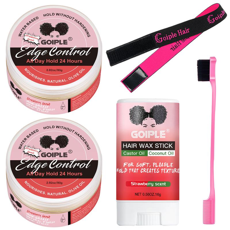 5 Count Edge Control Wax Set - Non-Greasy Strong Hold for Smooth Edges, Strawberry Scent Hair Wax Stick for Perfect Styling