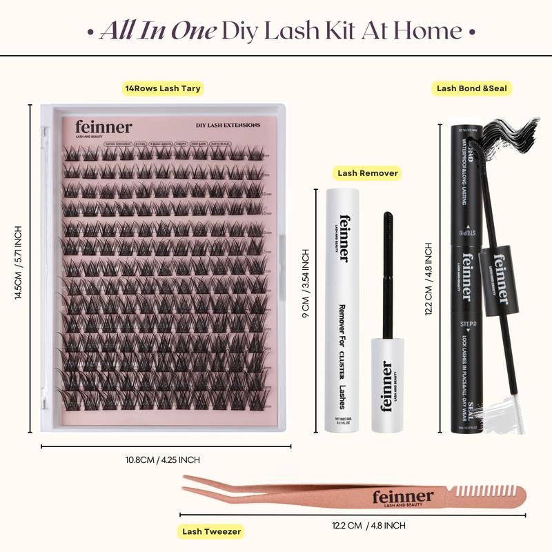 feinner DIY Lash Extensions Kit Lash Bond and Seal Remover Easy Apply at Home Waterproof long lasting Makeup Eyelashes Extensions Makeup