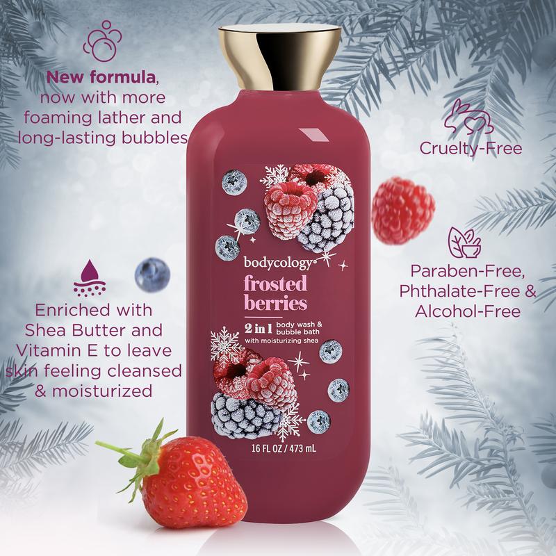 Bodycology 2 in 1 Body Wash & Bubble Bath, Frosted Berries,16 oz