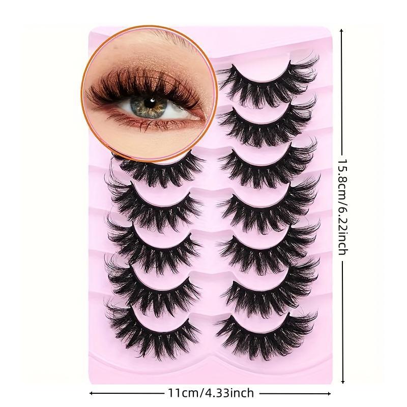 Fluffy False Eyelashes, 7 Pairs Wispy Cat Eye Look Faux Lashes, Natural Curling Eye Makeup Strip Lashes, Full Volume Eyelash for Lashes Extensions, Christmas Gift