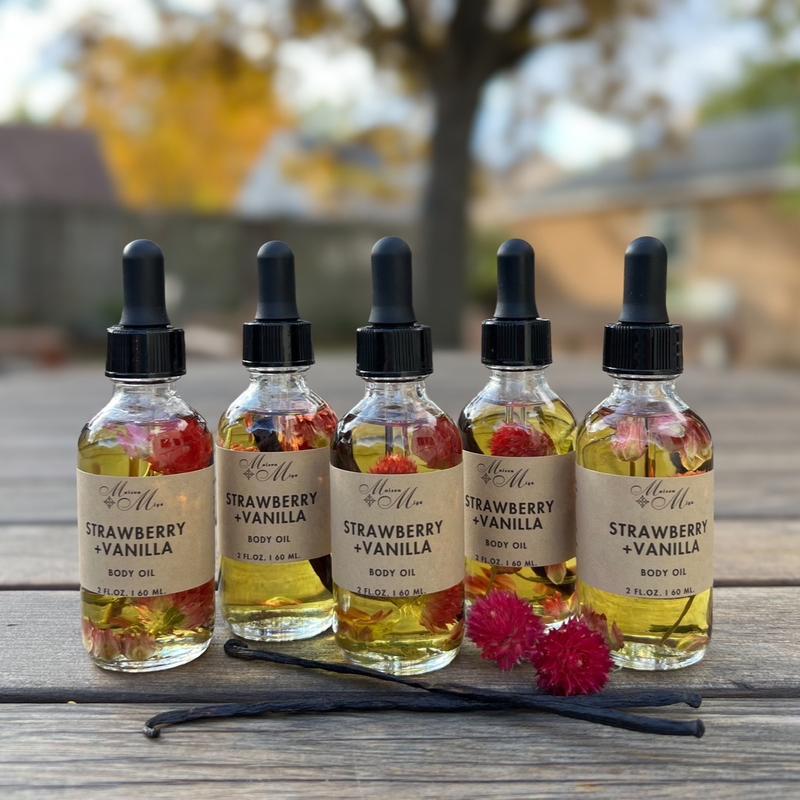 Strawberry Vanilla Body Oil For Moisturized Skin, Hydrating Massage Oil, Body Care Oil