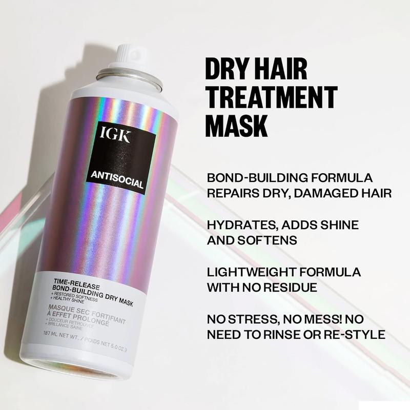 IGK ANTISOCIAL Bond-Building Dry Hair Mask | Repair + Soften + Shine | Vegan + Cruelty Free