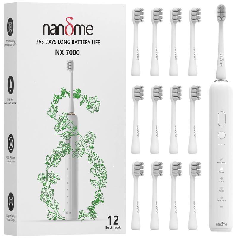 Nandme Sonic Electric Toothbrush for Adults, High Power Rechargeable Toothbrushes with 12 Dupont Brush Heads, 360 Days Lifetime, 5 Modes IPX7 Waterproof Electronic Toothbrush for Sensitive Teeth Gums Oral Unisex electric toothbrush