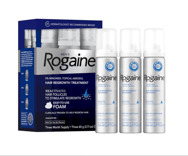 Men's Rogaine 5% Minoxidil Topical Aerosol Hair Regrowth Treatment Foam, 3 Month Supply (Each Can 2.11 Ounce - 60 Gram)