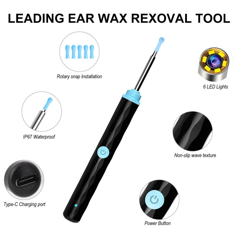 Ear Wax Removal Camera, Ear Cleaner 1296P HD Camera, Ear Cleaning Kit with 8pieces Ear Set, Wireless WiFi Otoscope with 6 Lights, Rechargeable Earwax Removal Tool Kit for Adult & Kid