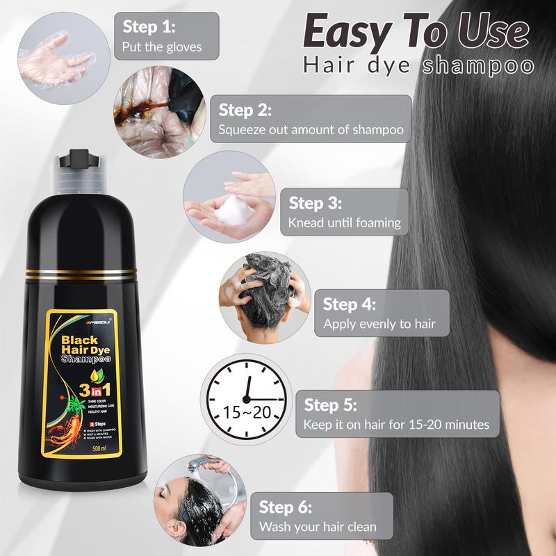 MEIDU 3 in 1 Hair Dye Shampoo,Herbal Ingredients,Contains Ginseng Extract,Can cover gray hairs,Natural Haircoloring,Plant Haircare, black hairdye