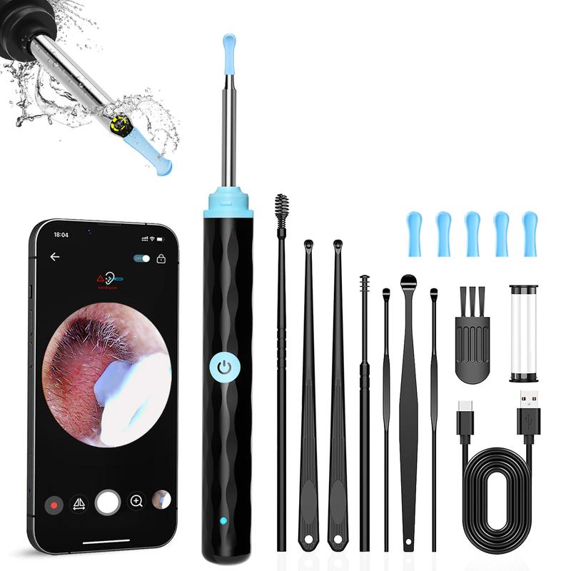 Ear Wax Removal Camera, Ear Cleaner 1296P HD Camera, Ear Cleaning Kit with 8pieces Ear Set, Wireless WiFi Otoscope with 6 Lights, Rechargeable Earwax Removal Tool Kit for Adult & Kid