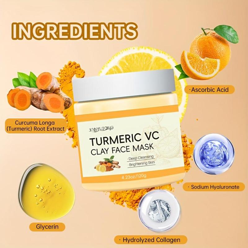 Turmeric Vitamin C Clay Mask, Deep Cleansing Face Mask, Oil Control Facial Mask, Moisturizing Facial Skin Care Product for Women & Men