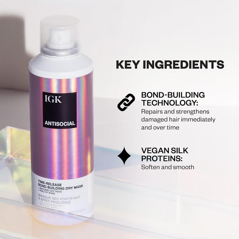 IGK ANTISOCIAL Bond-Building Dry Hair Mask | Repair + Soften + Shine | Vegan + Cruelty Free