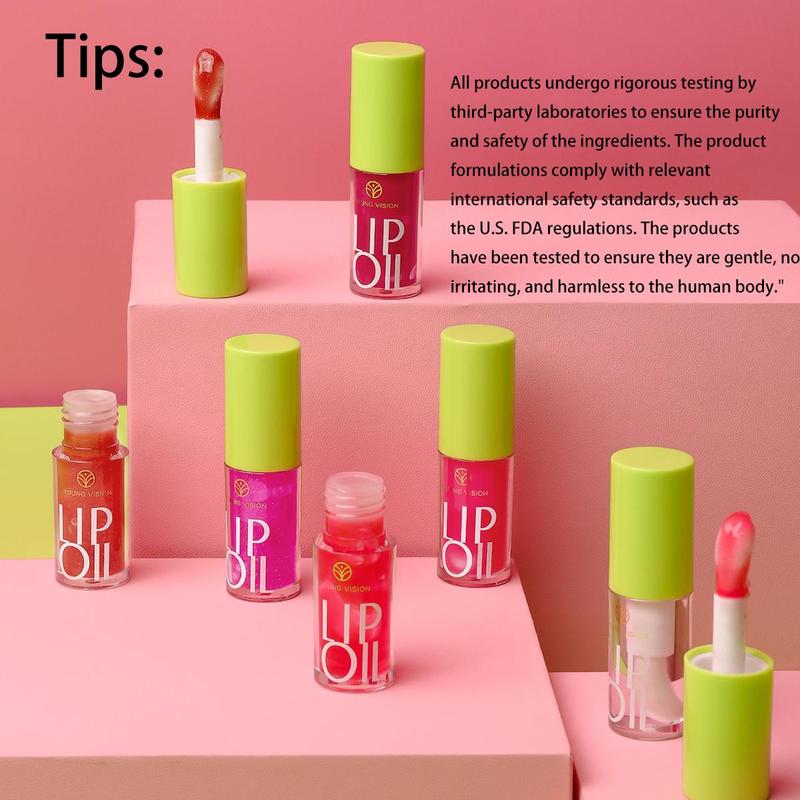 YOUNG VISION Transparent Lip Oil, Plumping & Smoothing Glossy Lip Tint, 6 Shades for Hydrated Lips