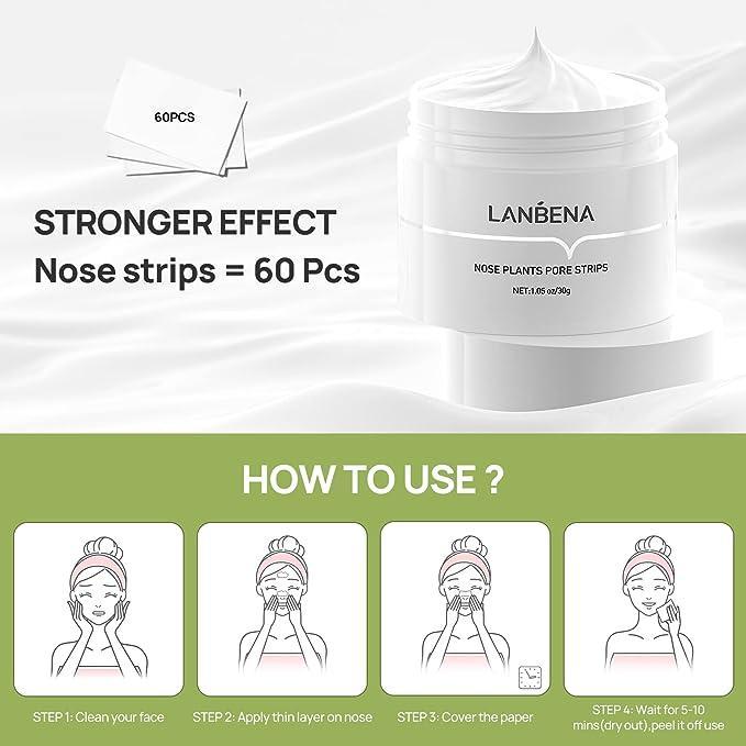 Lanbena Blackhead Whiteheads Remover Mask Facial Peeling Nose Strip Acne Deep Cleansing 30g All Skin Types