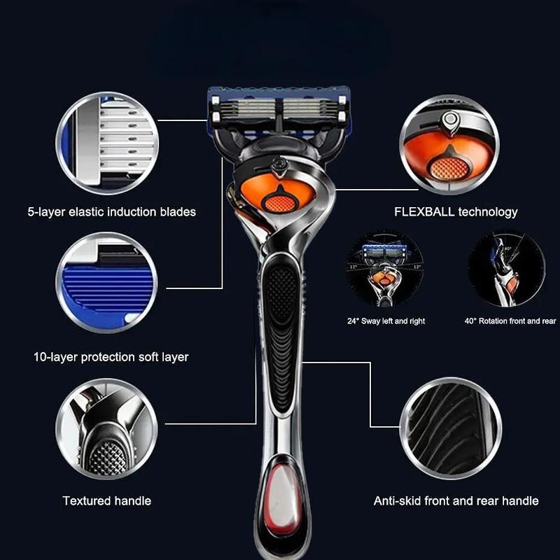 Manual Razor Set, Professional Sharp Blade Razor Holder with Blades, Facial Hair Shaving Tool, Daily Care Tool for Men