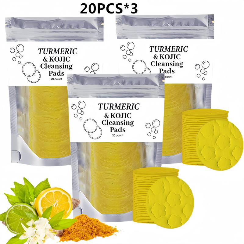 Turmeric Kojic Acid Facial Cleanser Pad, 20pcs box Gentle Facial Cleansing Pads, Moisturizing Deep Cleansing Facial Cleanser Pads, Skin Care Products, Skincare Products