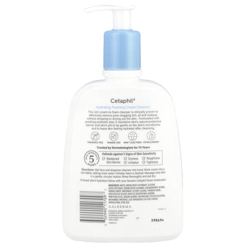 Cetaphil Hydrating Foaming Cream Cleanser, 16 fl oz (473 ml)