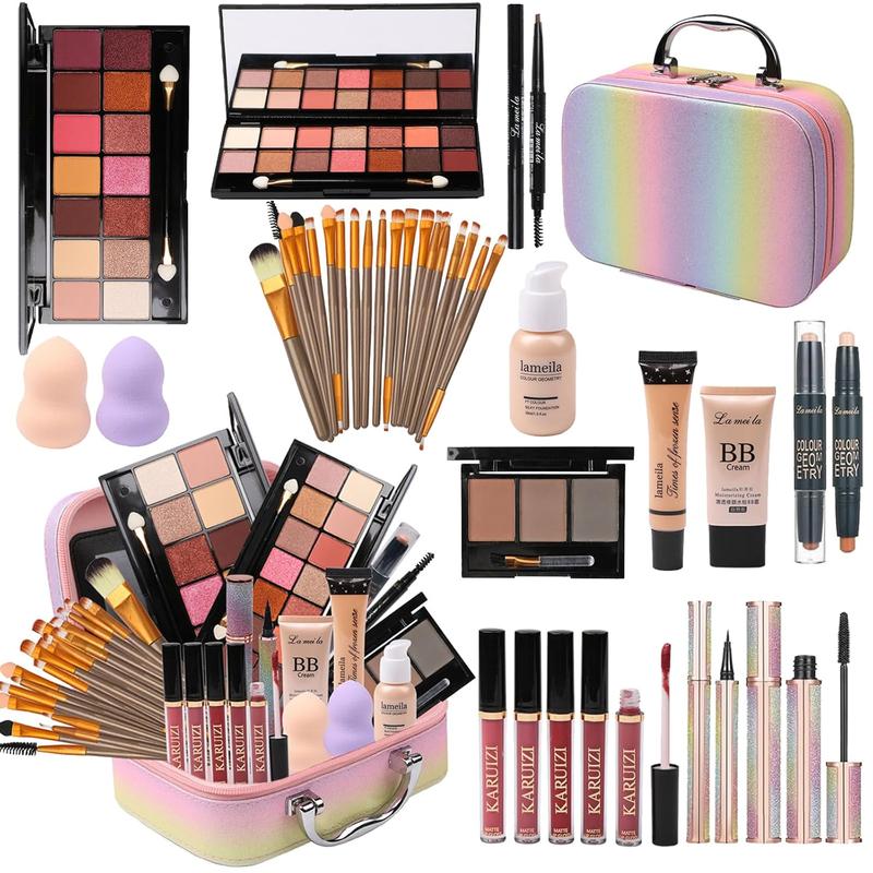 Makeup Set for Girls, Rainbow Makeup Kit, Beauty Boxes with Brushes and , Fashionable Makeup Case Organizer, Pink