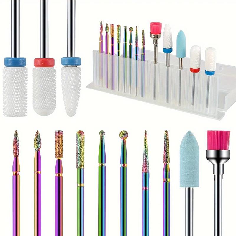 Professional Ceramic Nail Drill Bit Set with Box, 13pcs set Electric Manicure Nail File Bit for Acrylic Gel, Nails, and Cuticles, Nail Art Nail Care Supplies