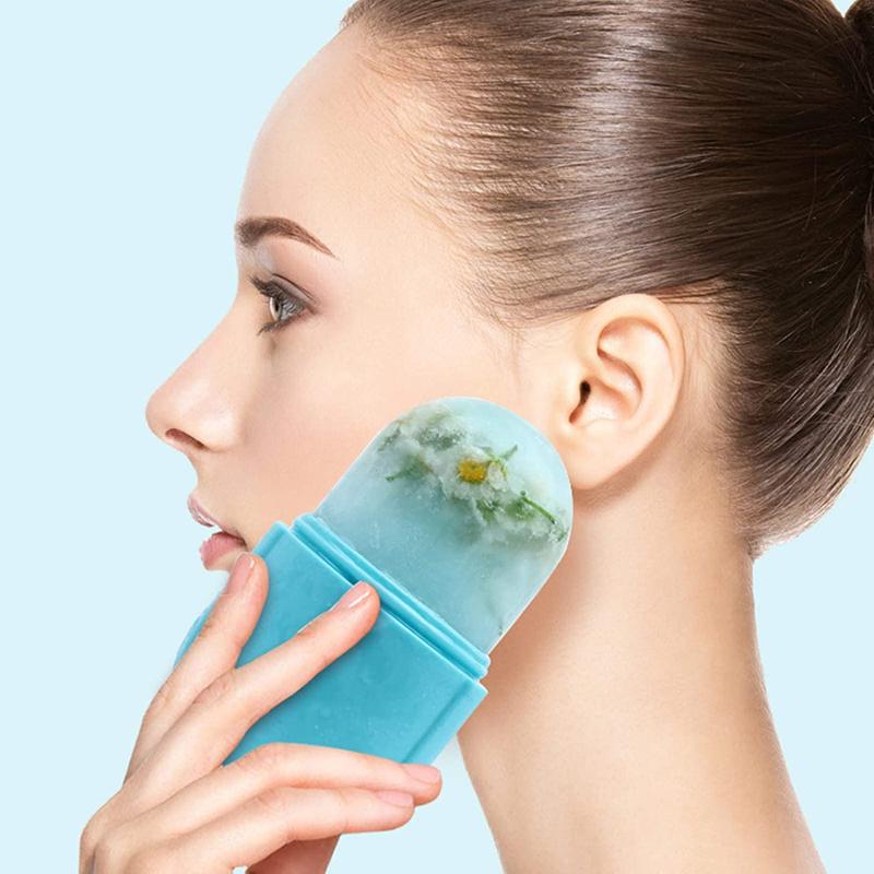 Ice Roller for Face and Eye, Ice Face Roller,Facial Beauty Ice Roller Skin Care Tools, Ice Facial Cube, Gua Sha Face Massage, Silicone Ice Mold for Face Beauty (Blue) Comfort Comfort