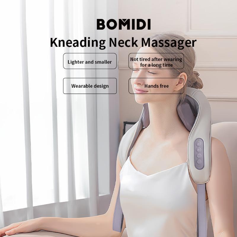 Bomidi 6D Kneading Neck Massager, Wireless Portable Masseger,with Heat,Deep Tissue Pain Relief,Comfort,Best Gift,Relaxing