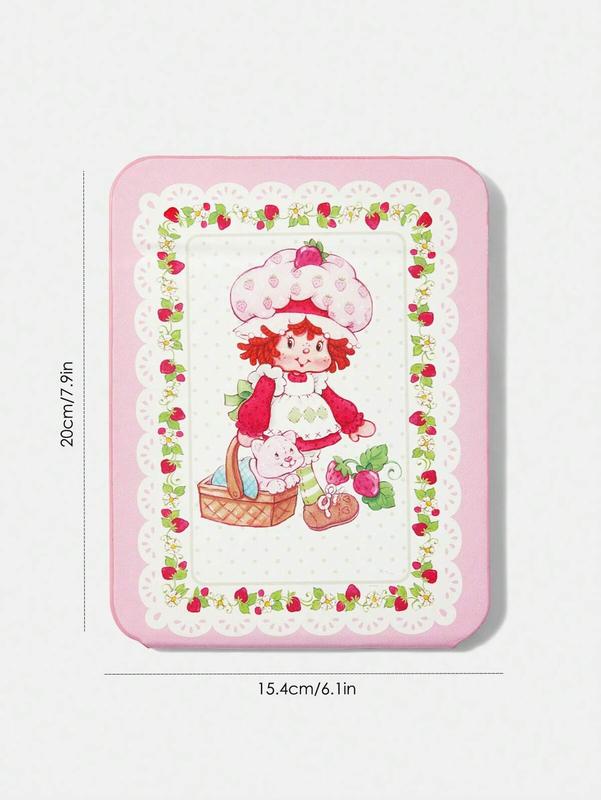 Strawberry Shortcake Cartoon Character & Strawberry Patterned Portable Folding Vanity Mirror