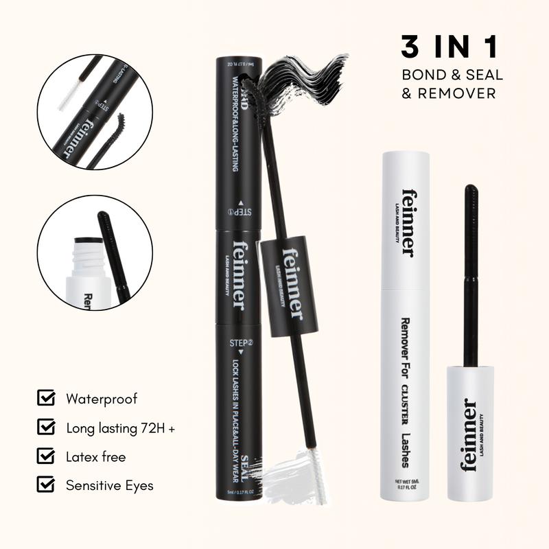 feinner DIY Lash Extensions Kit Lash Bond and Seal Remover Easy Apply at Home Waterproof long lasting Makeup Eyelashes Extensions Makeup