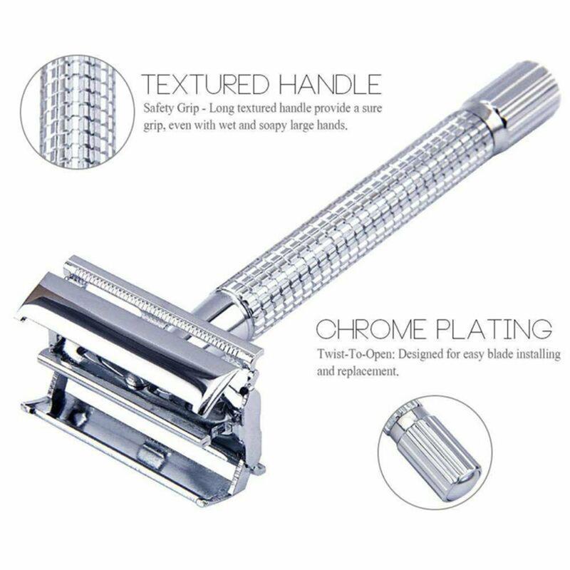 Safety Razor For Men Double Edge Stainless Steel With 5 Blade Mirror Travel Case Smooth Comfort