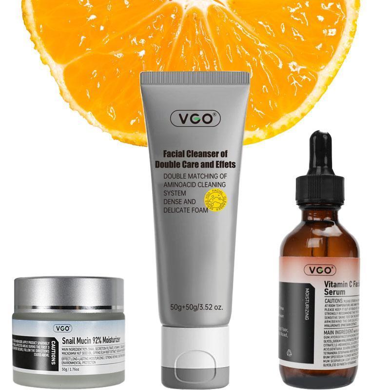 VGO-Vitamin C Serum, Moisturizer, and Facia!Cleanser Set Cleansing Moisturizing Suitable forsensitive skin-Live Skincare Radiance-A