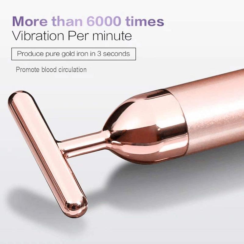 Beauty Bar 24k Golden Pulse Facial Massager, GOODYBUY T-Shape Electric Sign Face Massage Tools for Sensitive Skin Face Pull Tight Firming Lift