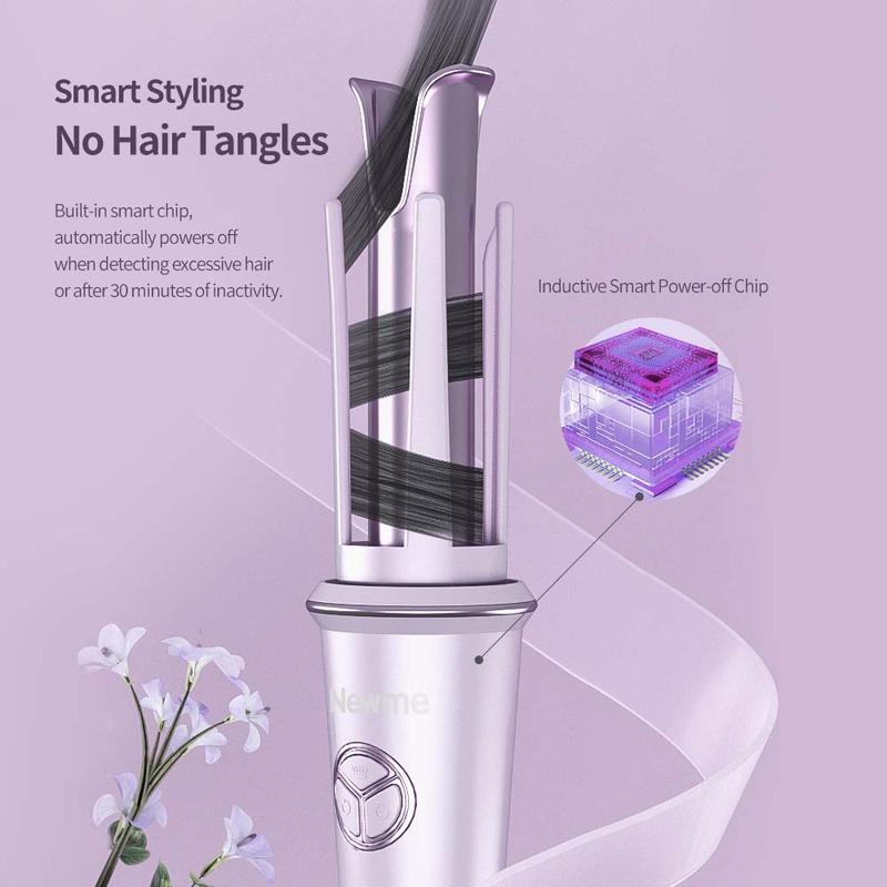 Newme Purple Ice Cream Curling Iron: 1.1 (28mm) inch Auto Curler for Beach Waves, with Fast Heat-up - Negative Generator, Anti-Scald Function, Professional Safety Curler, Ice Cream Cone Culer, Adjustable Temp & Timer Reminder, rizador