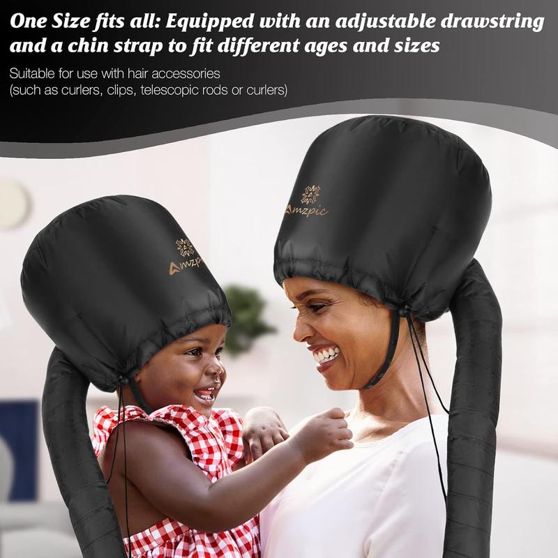 Bonnet Hood Hair Dryer Attachment - Soft, Adjustable Extra Large Bonnet Hair Dryer for Speeds Up Drying at, Easy to Use for Styling, Curling Deep Conditioning (Black)