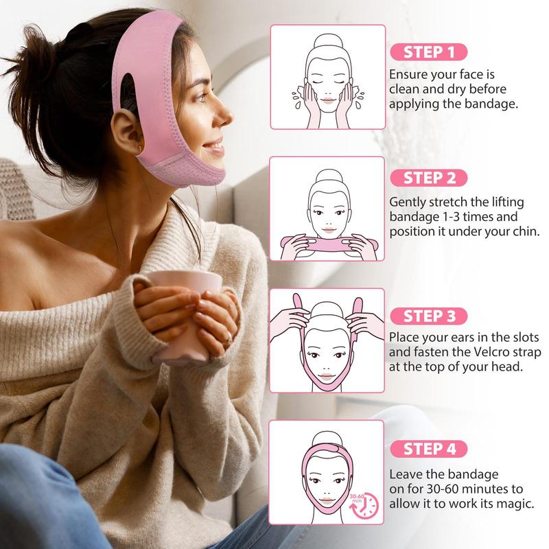 V Line Facial Bandage, Adjustable Breathable Facial Lifting Band, Soft and Elastic Fabric Facial Care Tool for Women