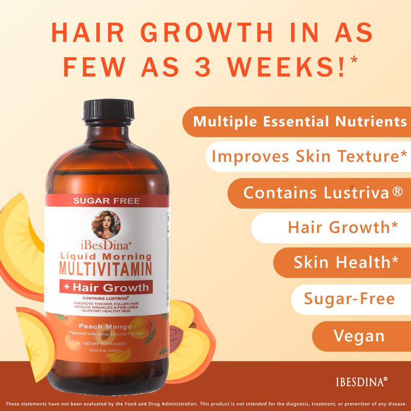 iBesDina Multivitamin + Lustriva Hair Growth Liquid Vitamins for Men&Women, Clinically Tested for Thicker Hair, Wrinkles, Fine Lines, Skin Care