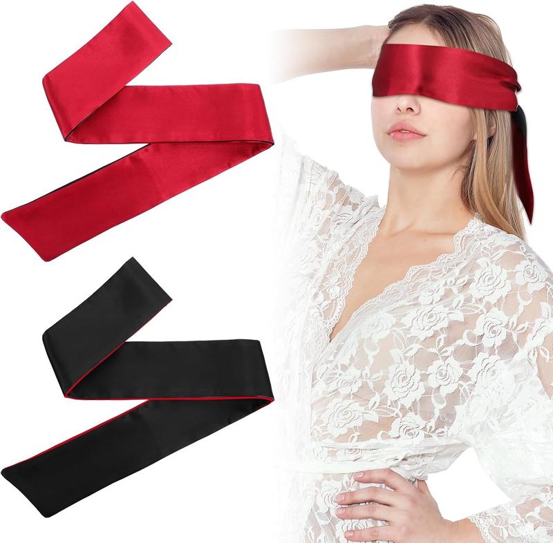 2 count Blindfold and Hand Ties for Bedroom,Blockout Light Adjustable Eye  for Sleep,150cm 59In Bind Folds for  Play,Satin Sleep Mask for Yoga,Travel, Nap, Meditation( red Black)