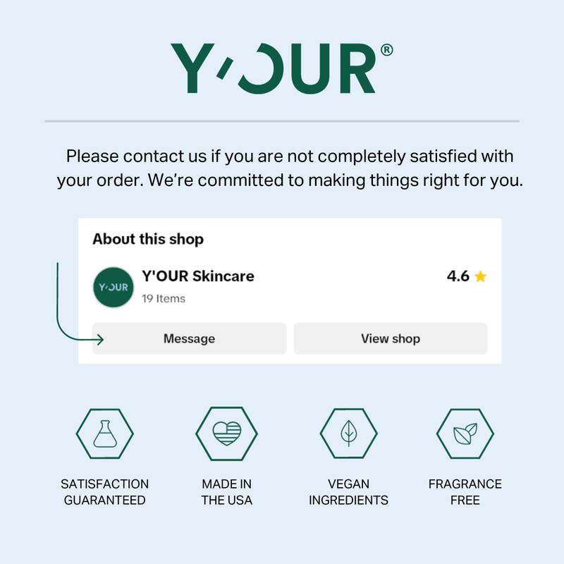 Y'OUR Starter Skincare System for All Skin Types with Purifying Cleanser, Retinol Eye Cream, Jojoba Oil Lip Balm, Squalene & Vitamins Night Cream and Hydrocolloid Acne Patches - Skin Repair Comfort Cucumber Glycolic