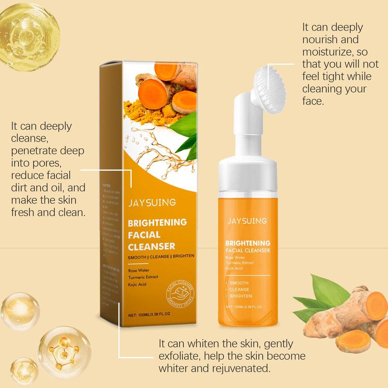 Turmeric Facial Cleanser, 1 Count Gentle Exfoliating Facial Cleanser, Deep Cleansing Foam Cleanser, Facial Skin Care Product for All Skin Types