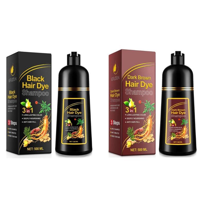 Black Hair Dye Shampoo-3-in-1 Instant HairColor with 100% Grey Coverage, HerbalIngredients, Gentle Nourishing Formula, Long.lasting Shine, Easy to Use for All Hair Types