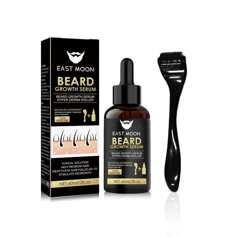 Beard Growth Serum & Beard Massage Derma Roller, 2 Counts set Beard Care Accessories for Strengthening Beard, Beard Care Product & Tool for Men Daily Use, Comfort Hair Care Supplies, Lightweight, Nutritious Oil for Beard Care, Christmas, Christmas Gift