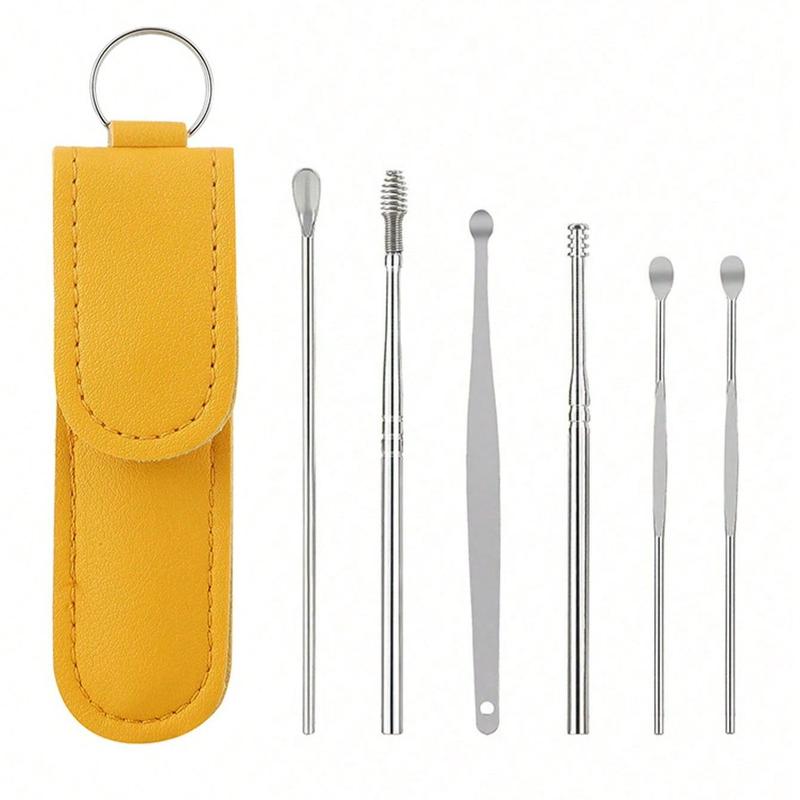 Stainless Steel Ear Wax Removal Tool Set, 6 Counts set Ear Cleaning Tools with Storage Bag, Travel Earwax Removal Products, Gift for Men & Women, Christmas Gift