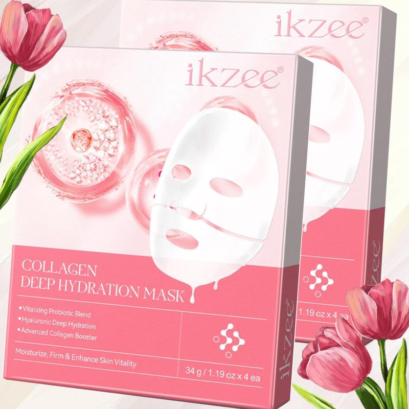 Collagen Facial Mask, 2 Boxes(4 Counts box) Deep Hydration Facial Mask, Gentle and Soothing Daily Face Mask for Boosting Skin Elasticity, Christmas Gift