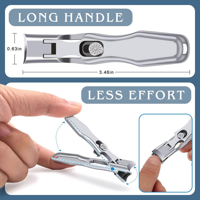 2024 Upgraded Nail Clippers for Thick Nails – Large Wide Jaw Heavy Duty Toenail Clippers with Long Handle & No-Splash Catcher for Seniors (Stainless Steel)